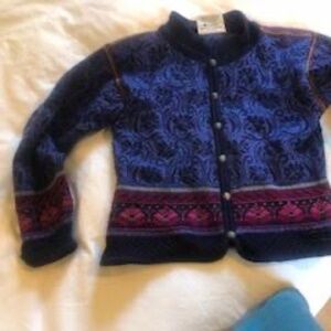 Dale of Norway Blue, Black and Rose Cardigan